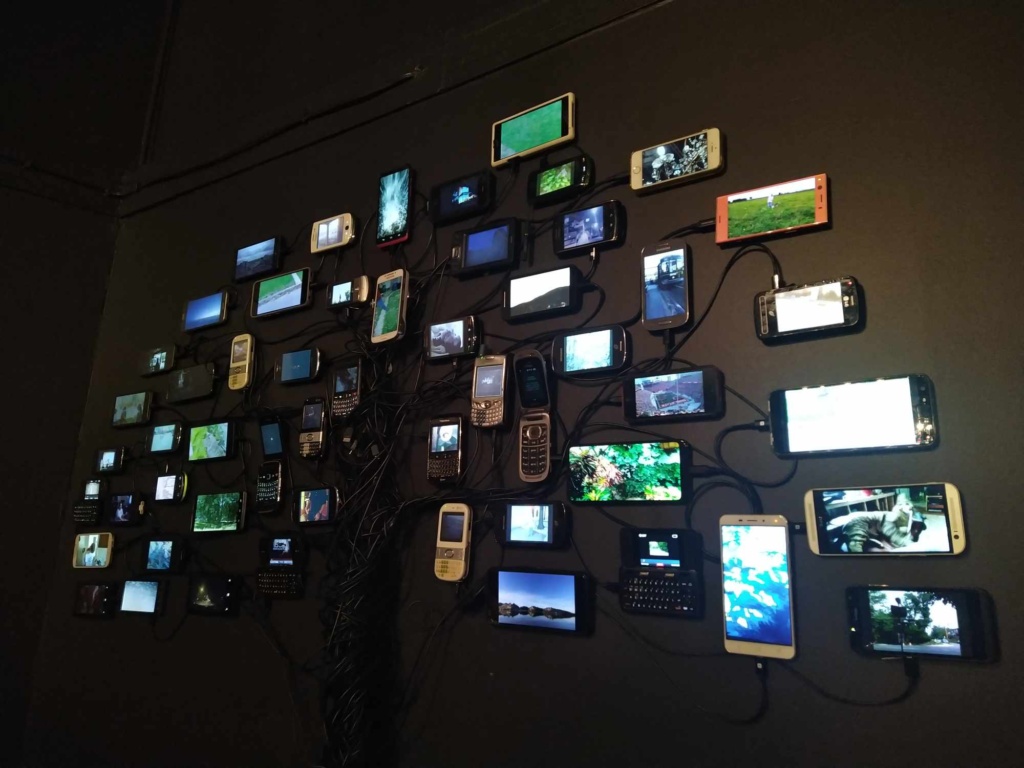 Tree of Knowledge by Nikki Swift - cell phone video sculpture installation at WitchLab in 2024