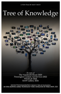Poster of Nikki Swift's Tree of Knowledge cell phone video sculpture installation.